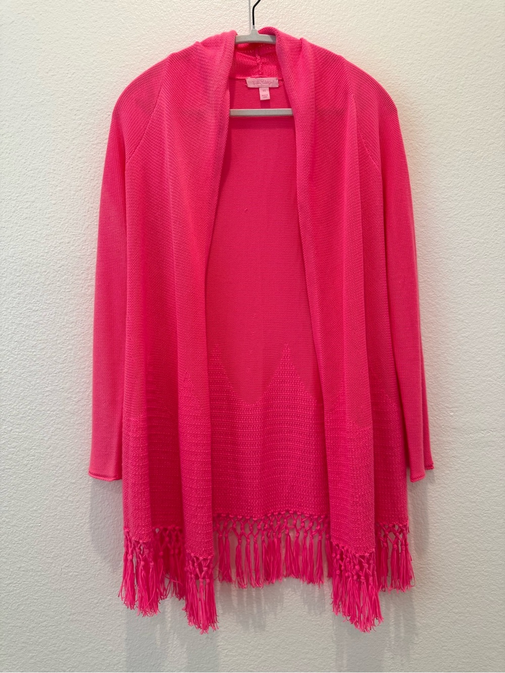 Lilly Pulitzer Tatum open cardigan fringe hem pink size xs